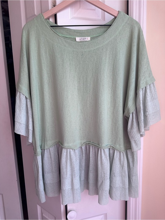 Umgee Tops - Umgee Light Sage Green Tiered Ruffle Tunic Top